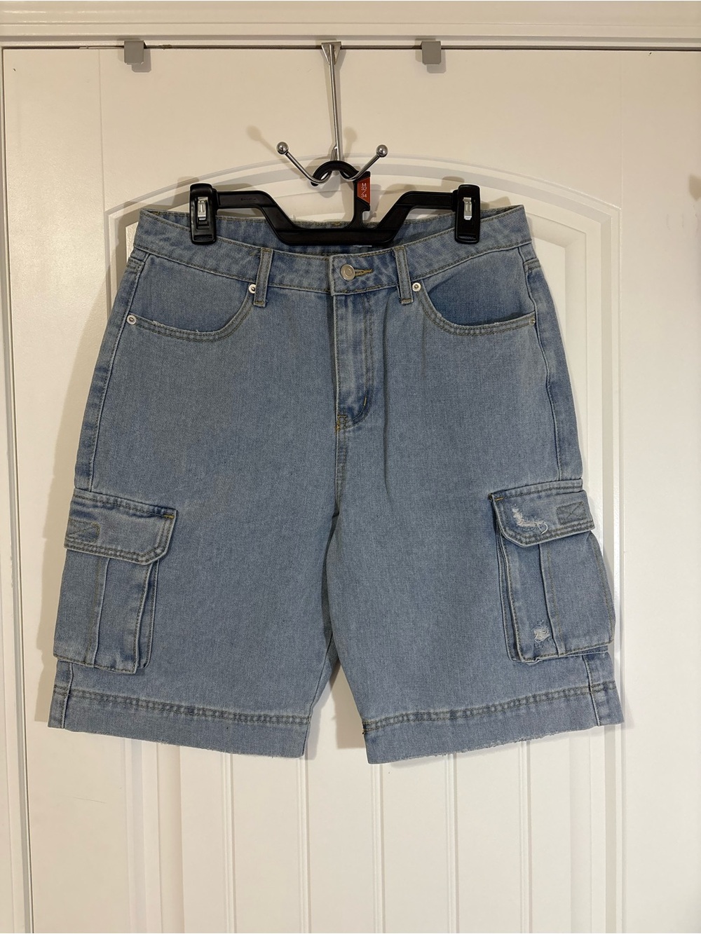 Women's Light Blue Denim Cargo Shorts with Side Pockets